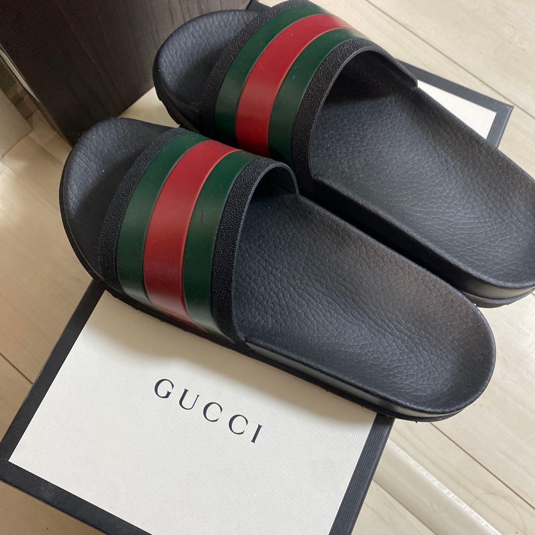 あ GUCCI ブラック サンダル グリーン レッド