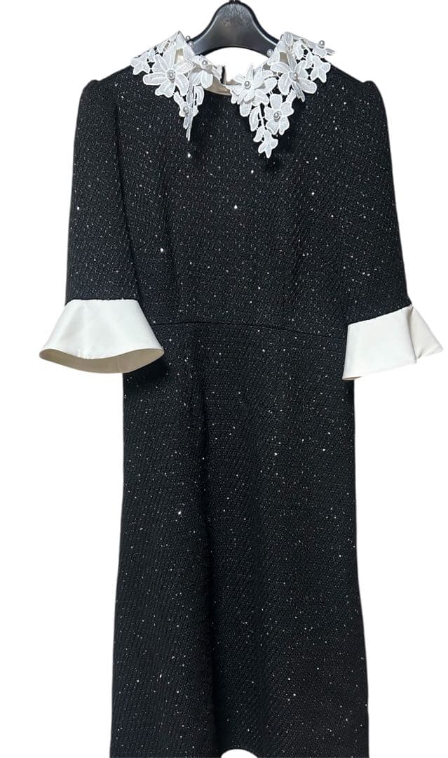 LEJA 花柄レースカラースパンコールAラインワンピースドレス