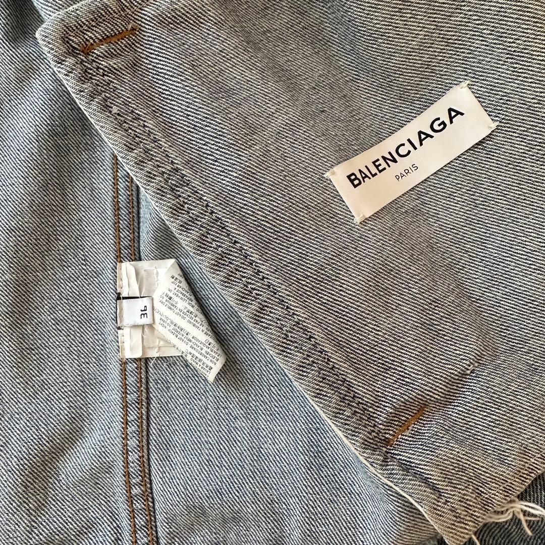 美品 BALENCIAGA カットオフ ロゴ オーバーサイズデニムジャケット