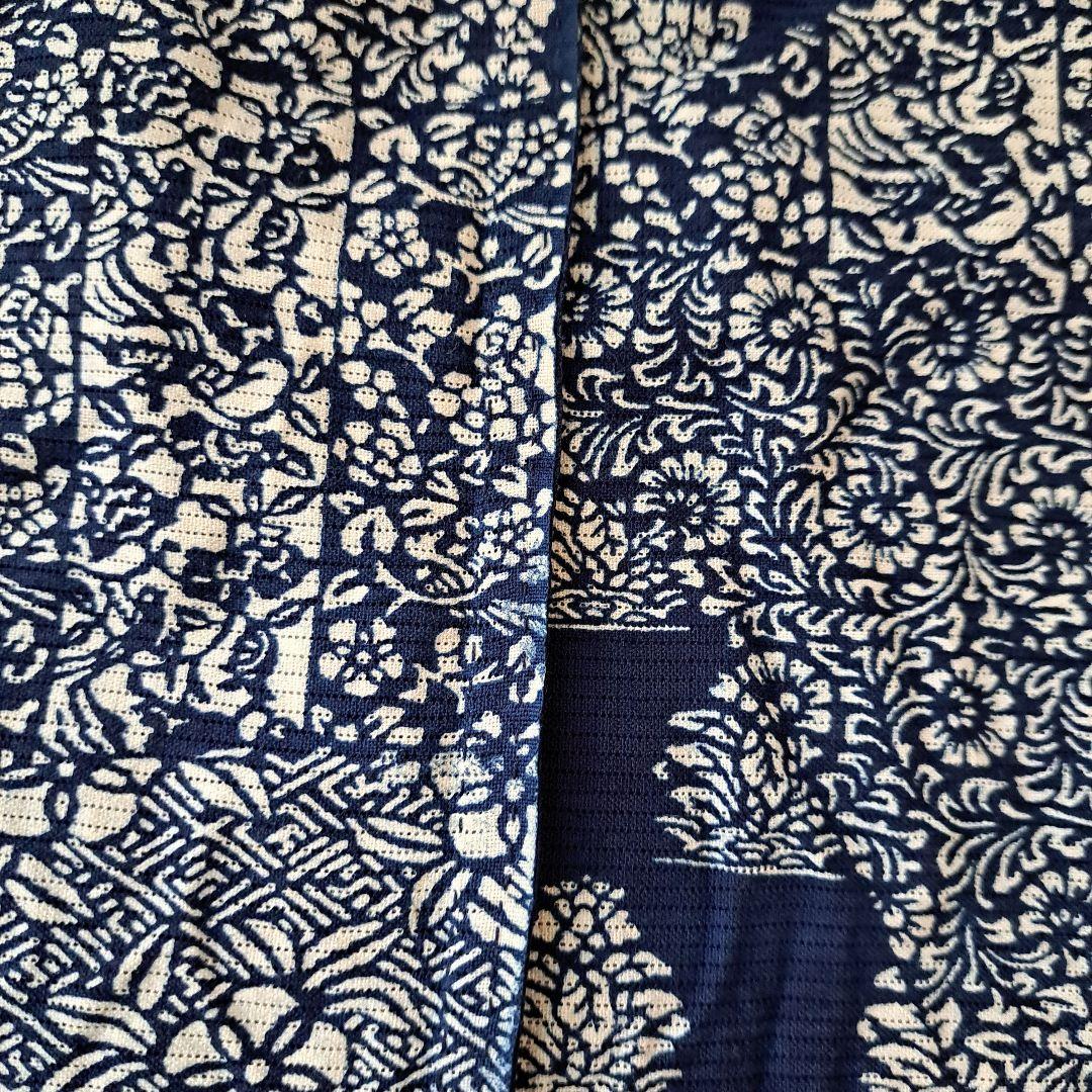 浴衣　藍染　長板中形　綿絽　バチ衿