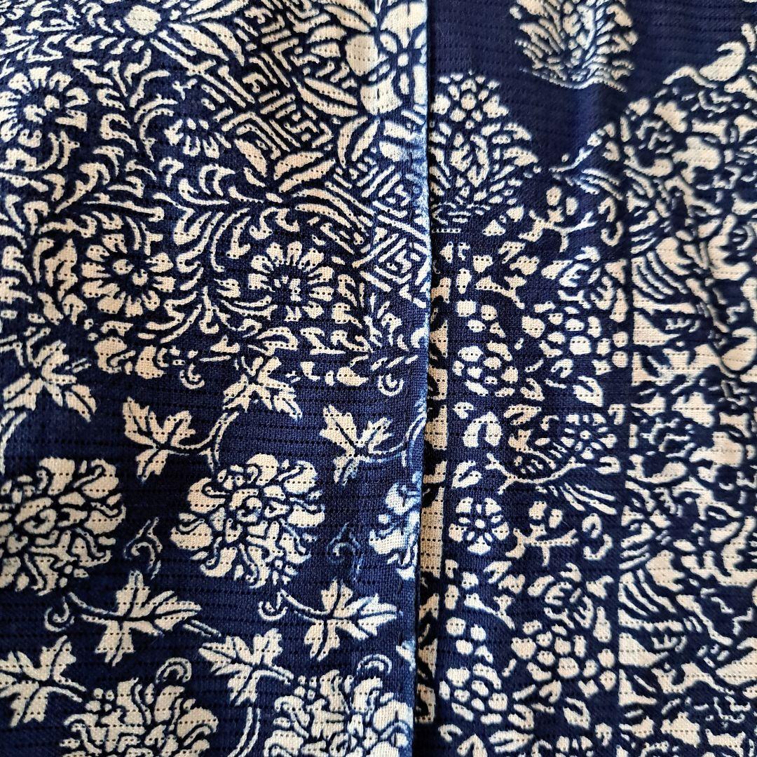 浴衣　藍染　長板中形　綿絽　バチ衿