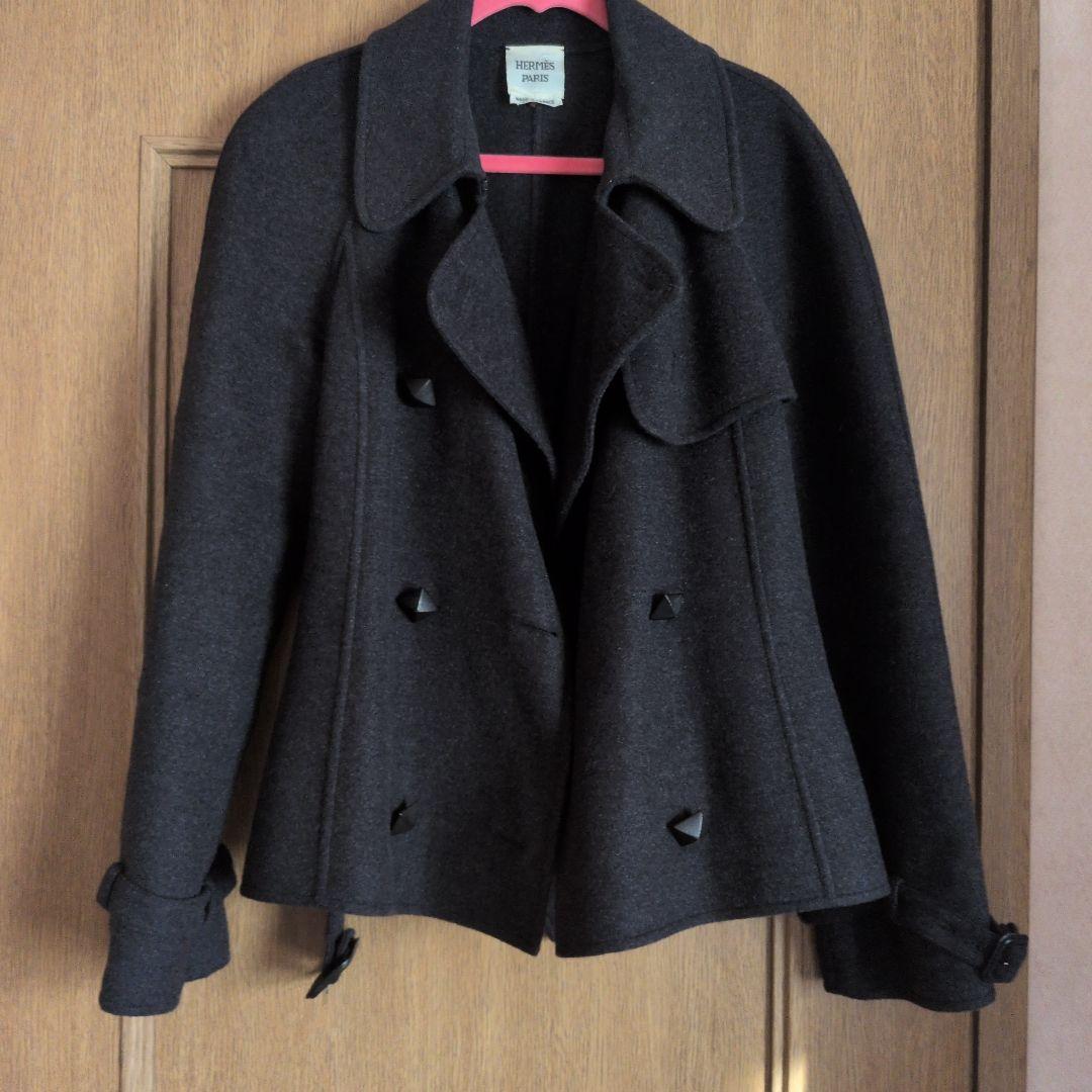 HERMES ダークグレー ピーコート