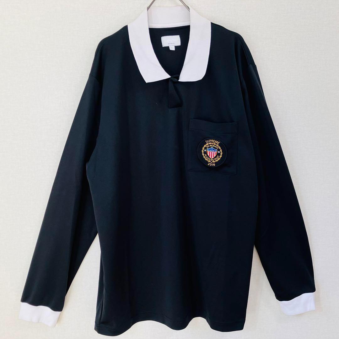 【美品】シュプリーム ラガーシャツ サイズL　16SS　 ブラック ビックロゴ