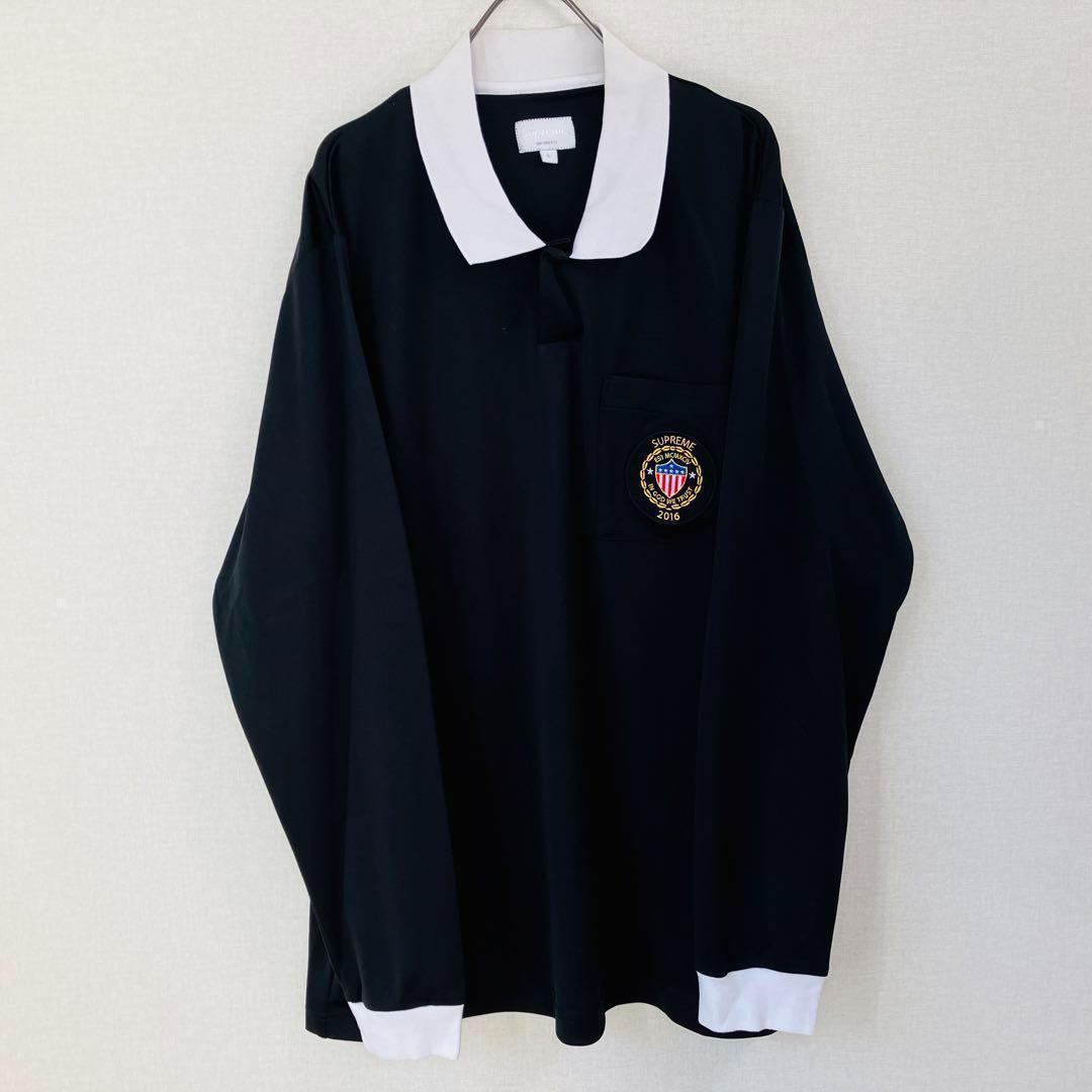 【美品】シュプリーム ラガーシャツ サイズL　16SS　 ブラック ビックロゴ