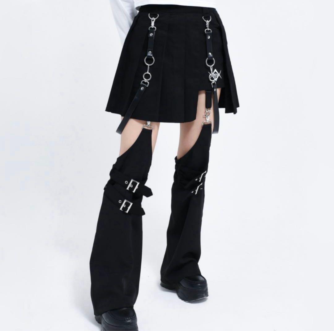 REFLEM　レッグカバー付きレイヤードデニムショーパン ブラック 黒