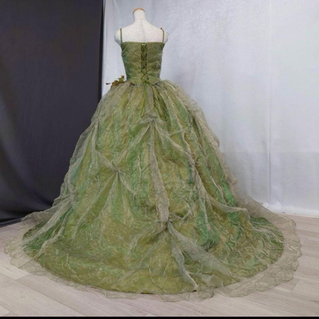 グリーンカラードレス8～10号 ＋ パニエ ＋ アクセサリー