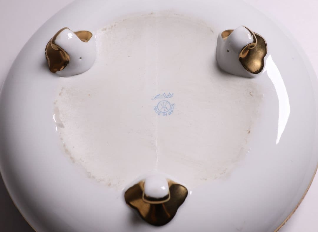 【CM310】オールドノリタケ 風景 白鳥 三足鉢 皿 湖畔 金盛 青 明治