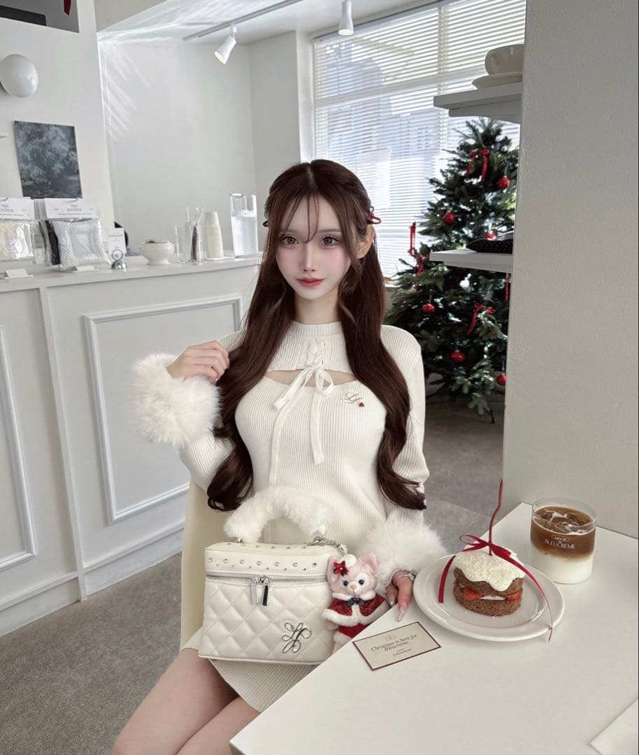 ワンピース lumignon Fur cuff ribbon knit onepiece