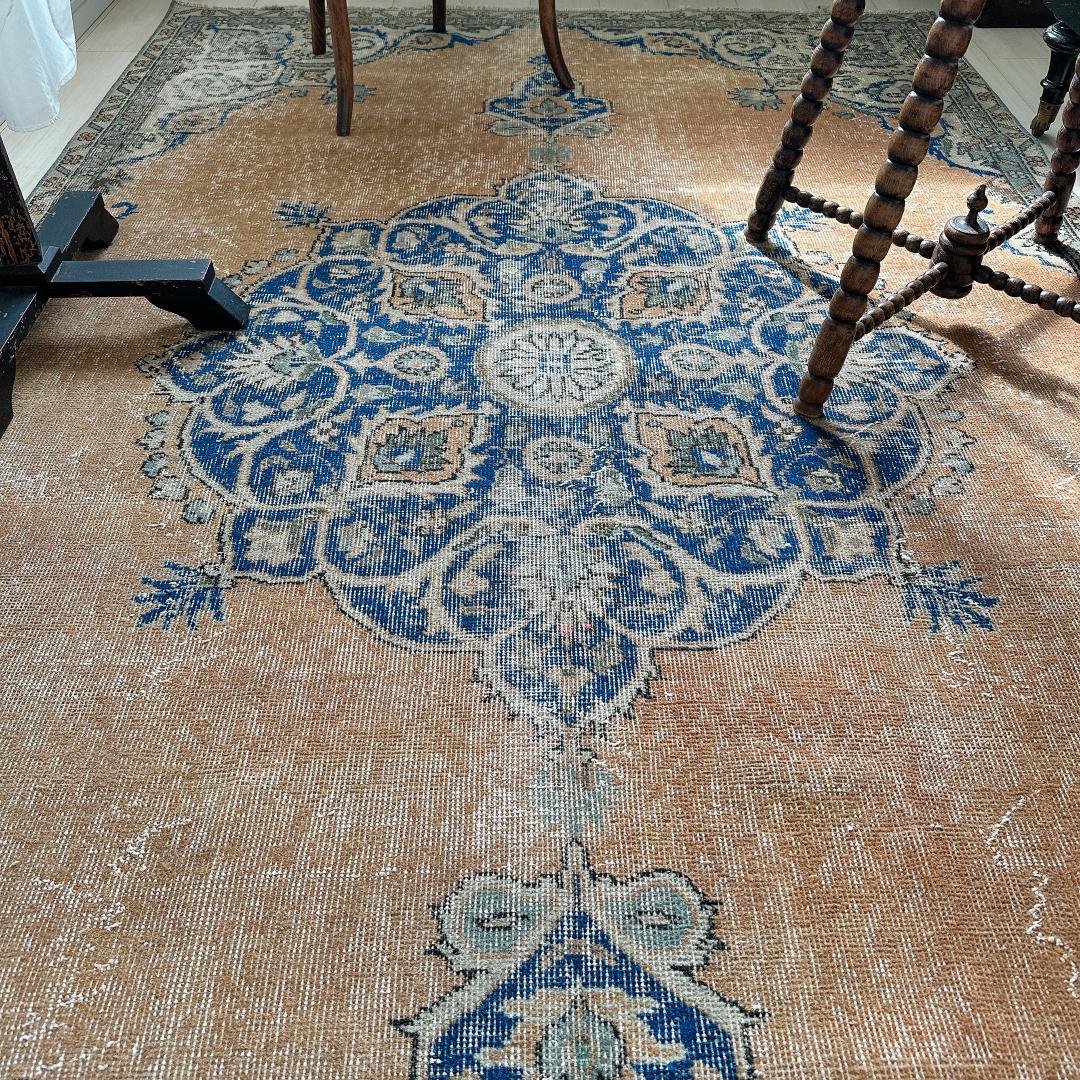 トルコ製ヴィンテージラグ992 超大判 レア キャメル オレンジ ネイビー