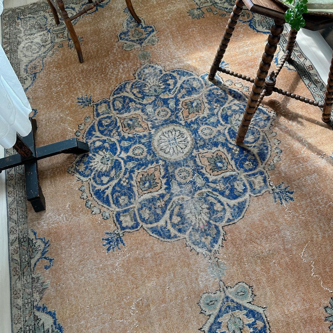 トルコ製ヴィンテージラグ992 超大判 レア キャメル オレンジ ネイビー