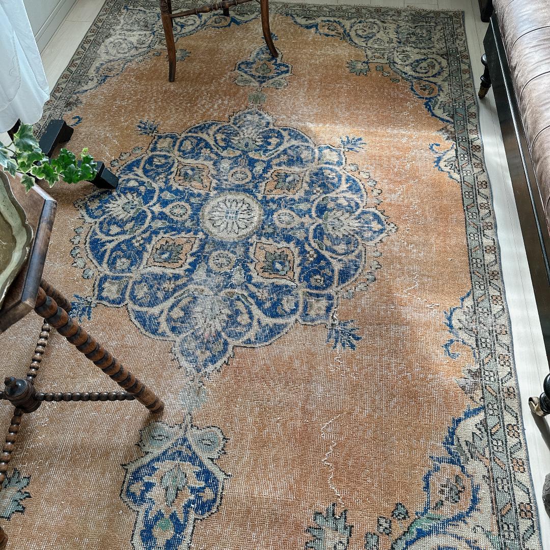 トルコ製ヴィンテージラグ992 超大判 レア キャメル オレンジ ネイビー