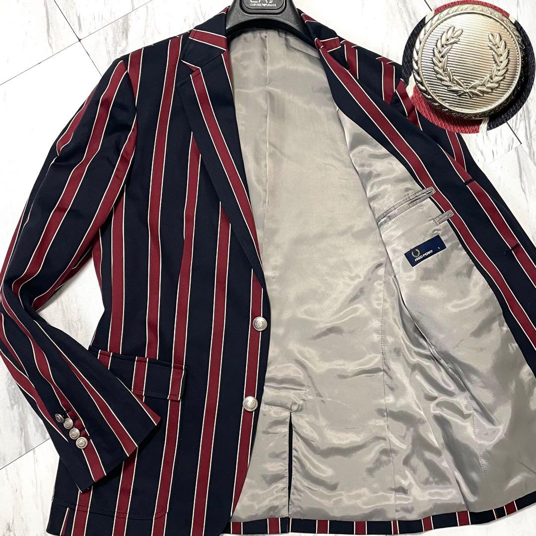 極美品 希少L⭐️フレッドペリー テーラードジャケット 銀ボタン 太ストライプ
