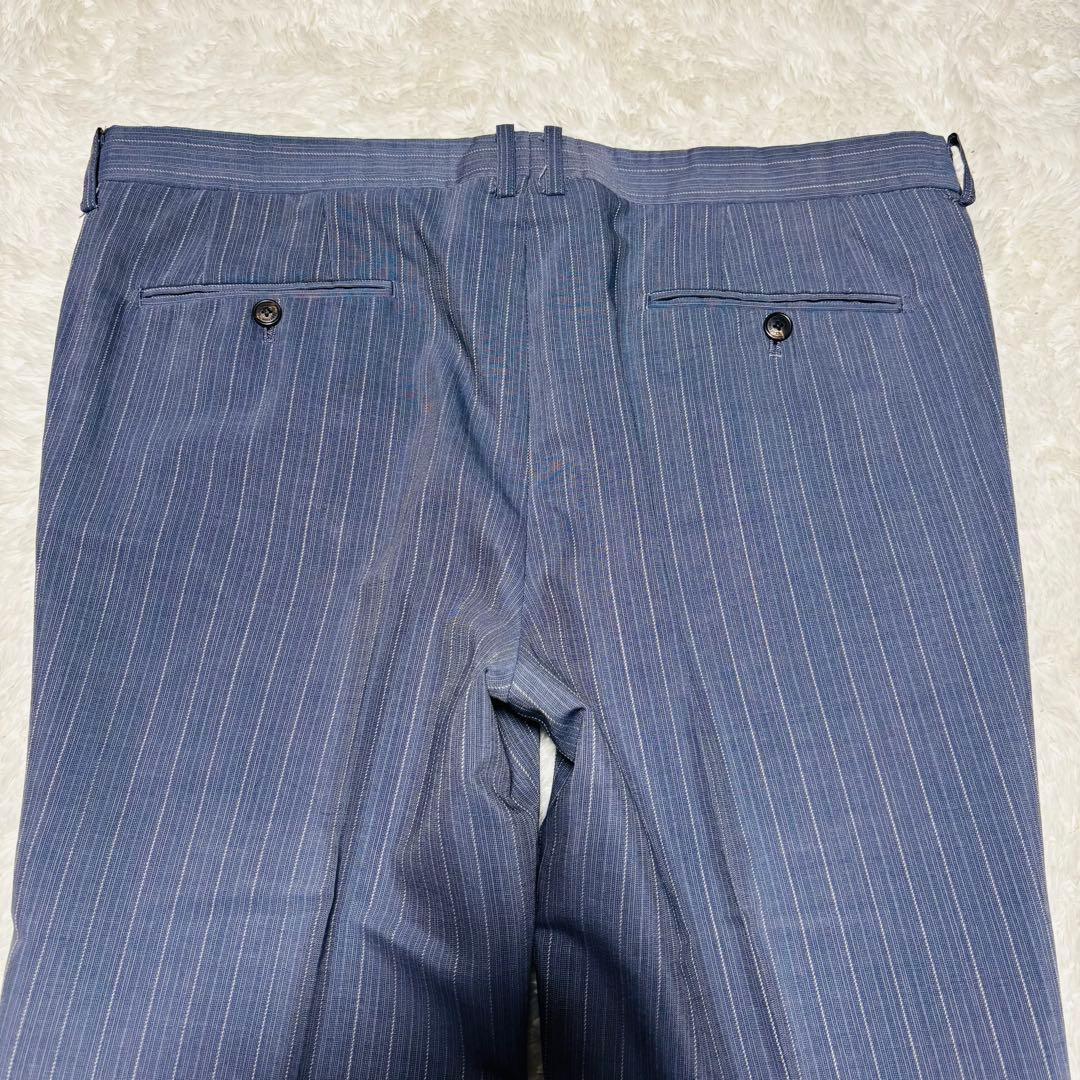 希少カラー ランバン 3ピース 高級 スーツ モヘヤ混 ブルー ストライプ M