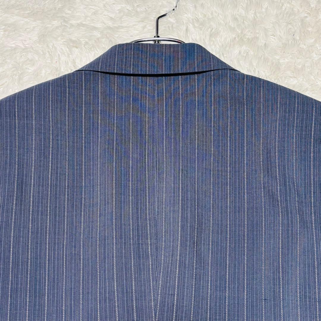希少カラー ランバン 3ピース 高級 スーツ モヘヤ混 ブルー ストライプ M