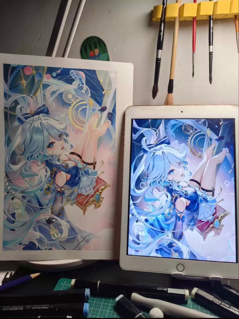 原神　フリーナ　手書きイラスト　A4サイズ　ファンアート