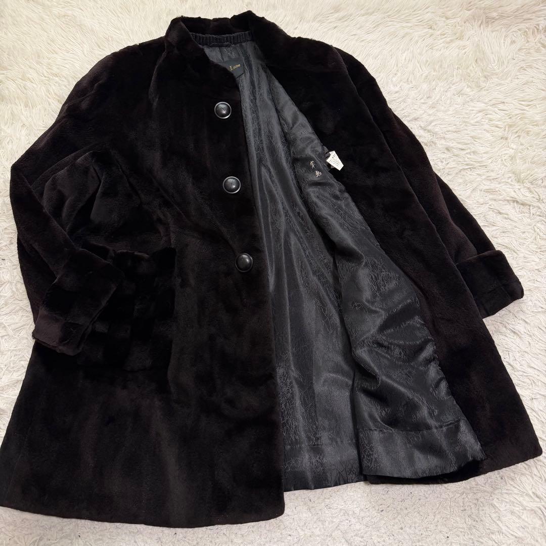 美品　エンバ　シェアードミンク　毛皮　ファーコート　総柄裏地　市松模様