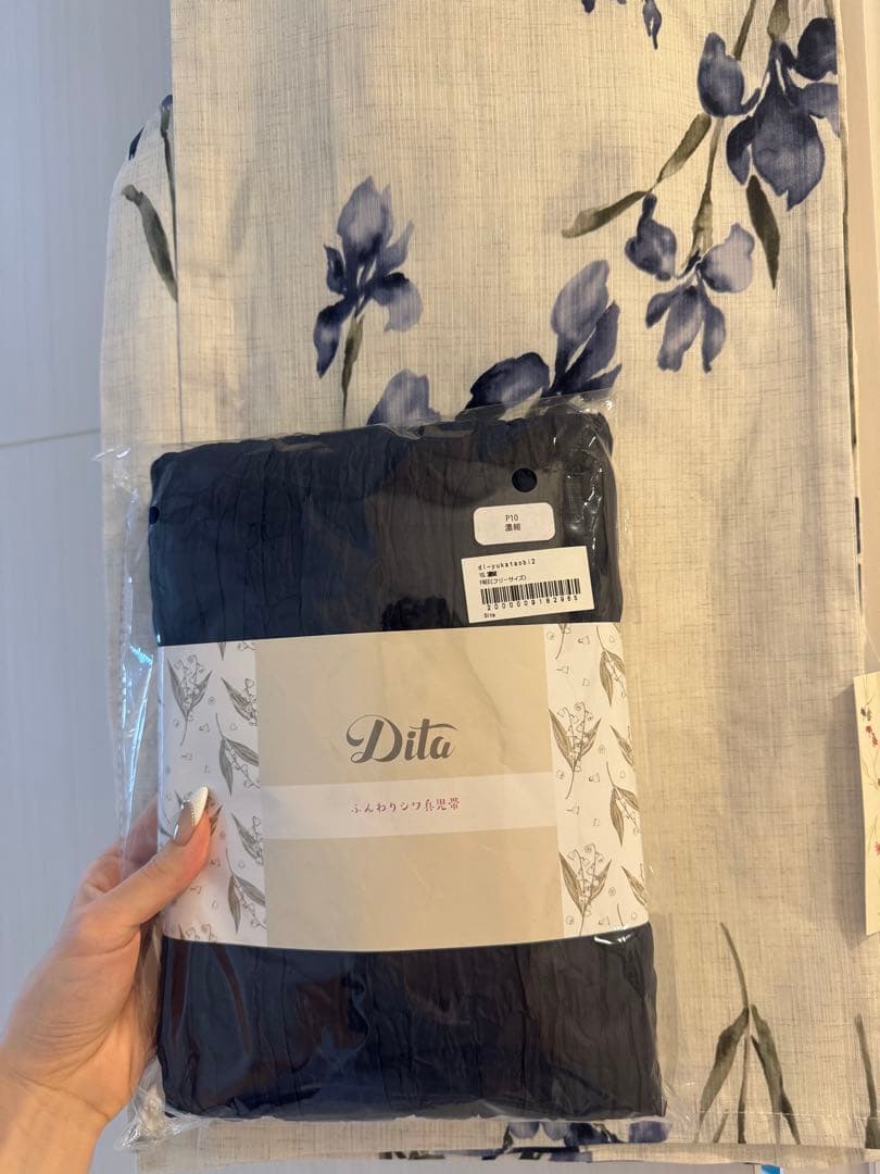 浴衣・帯セット 白地に青い花柄