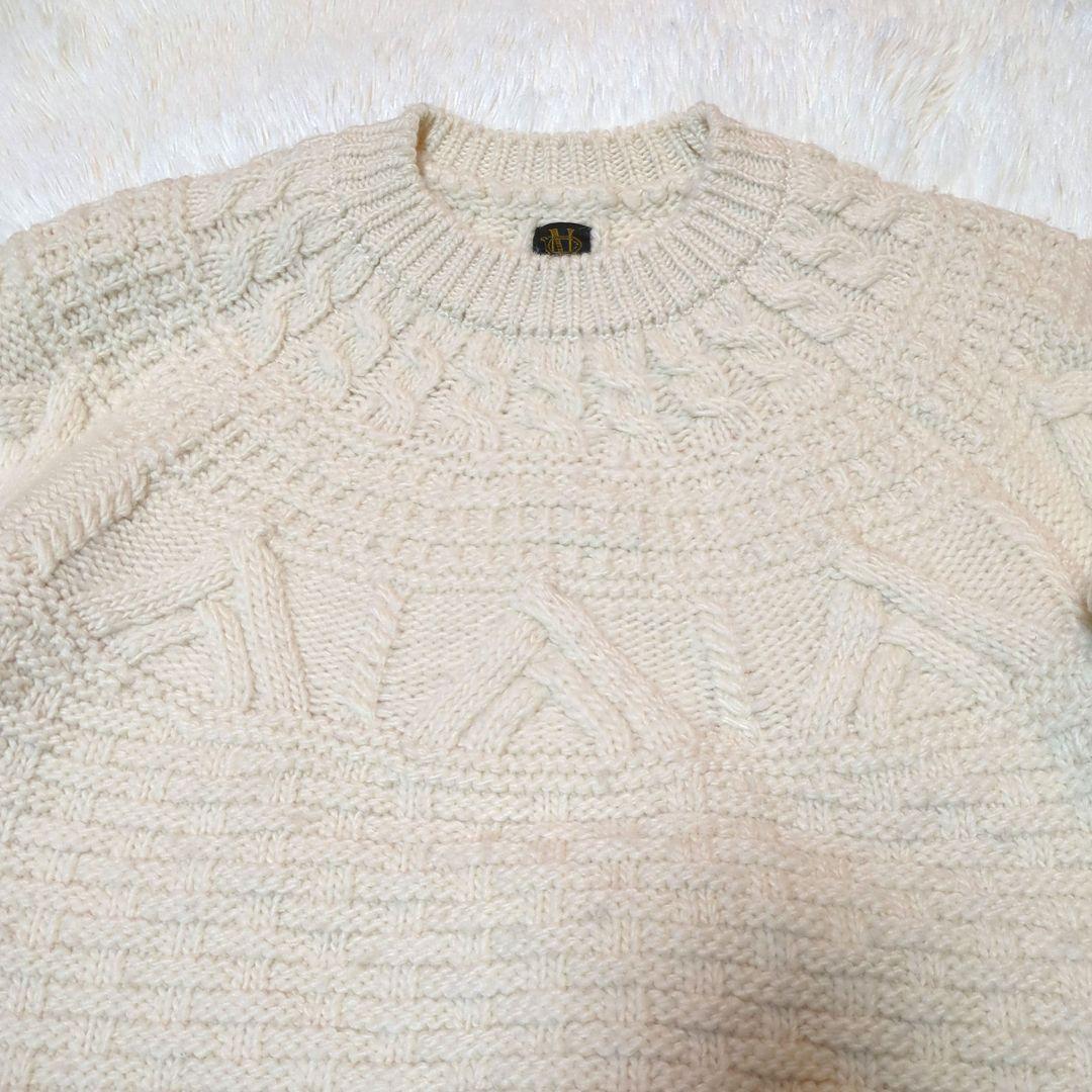 美品　BATONER SPREAD ARAN CREW NECK　ホワイト　1