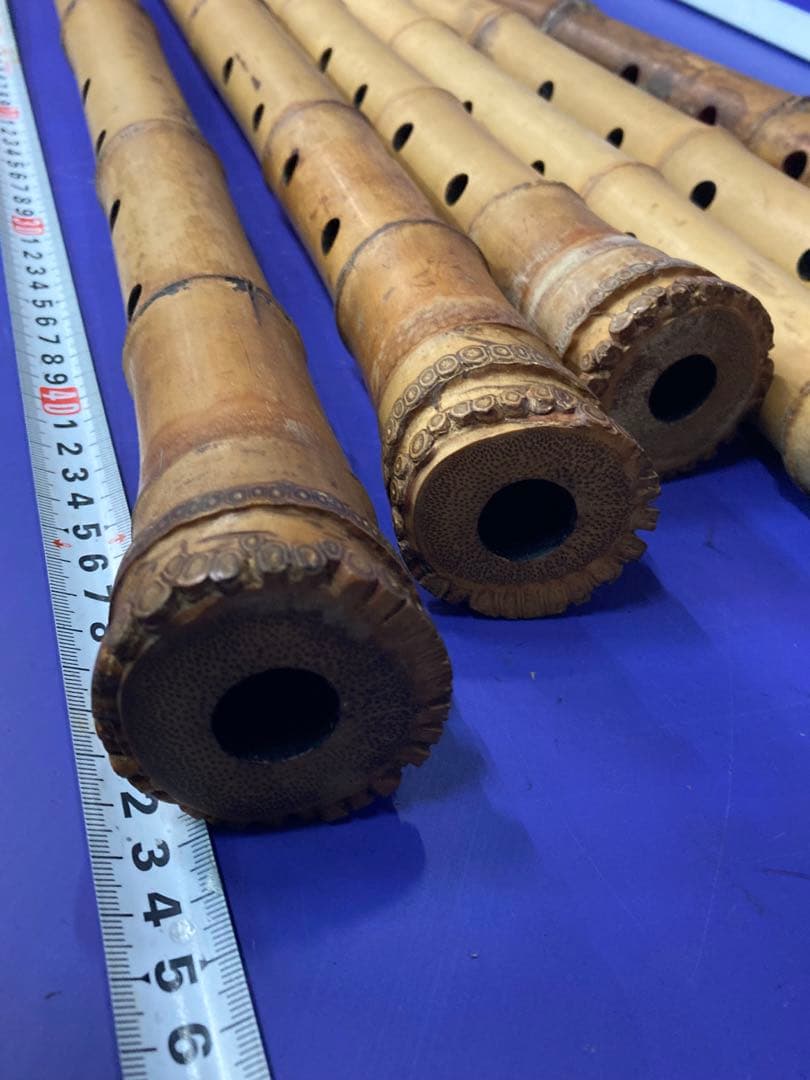 G）アンティーク 尺八 竹製 和楽器 レトロ 竹菅楽器 6本セット