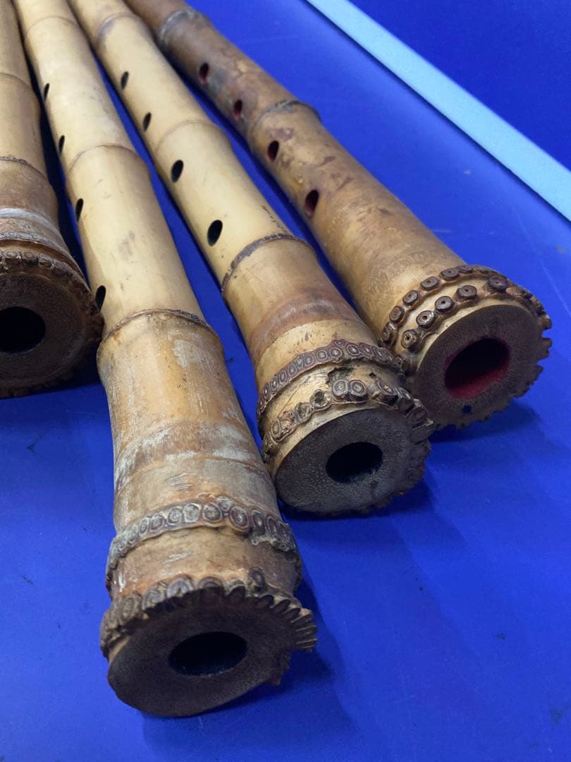 G）アンティーク 尺八 竹製 和楽器 レトロ 竹菅楽器 6本セット