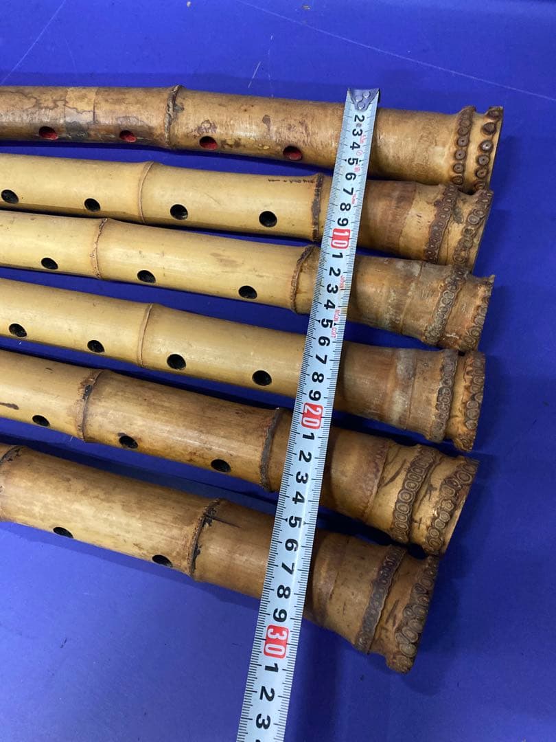G）アンティーク 尺八 竹製 和楽器 レトロ 竹菅楽器 6本セット
