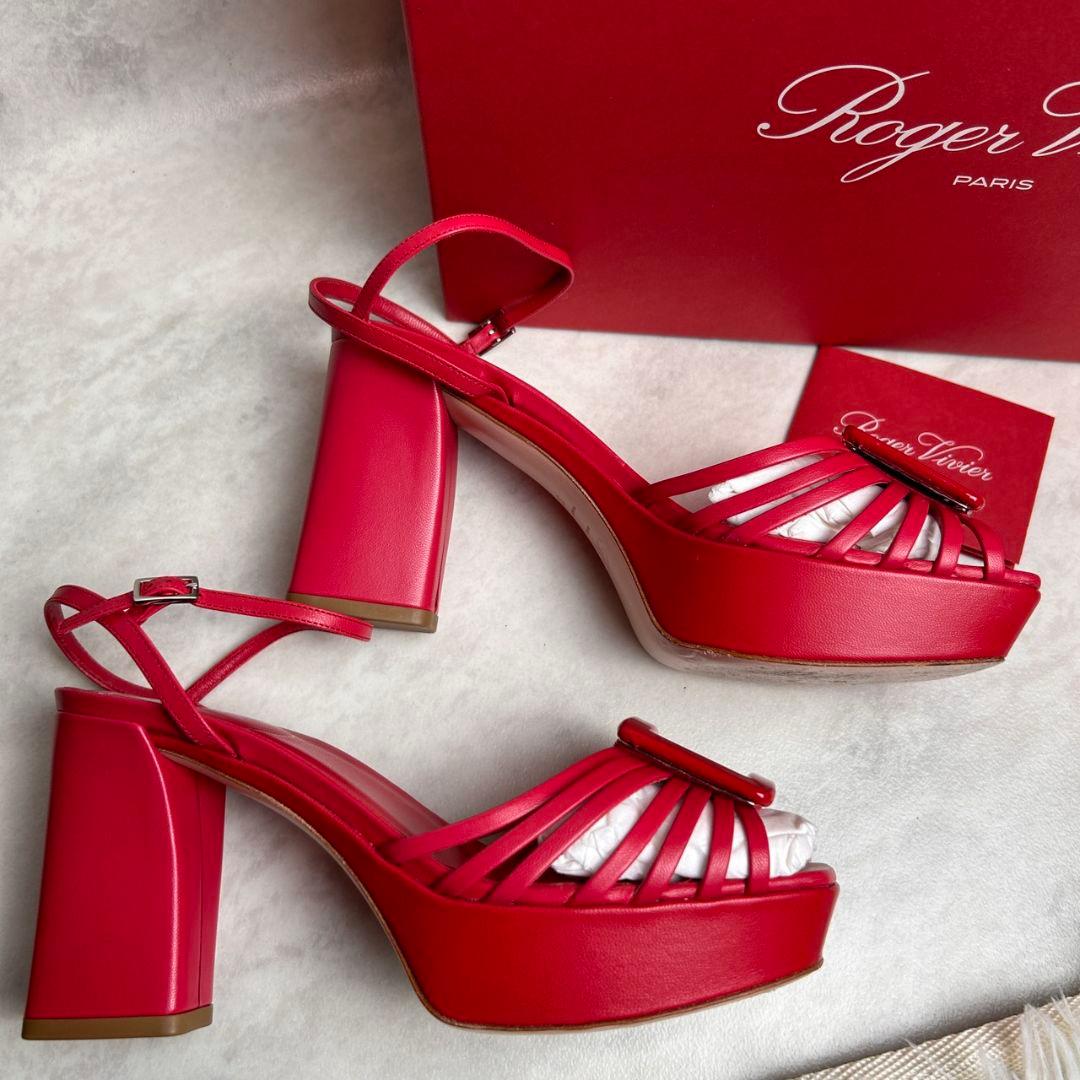 【未使用級】 Roger Vivier レザー サンダル レッド バレンタイン