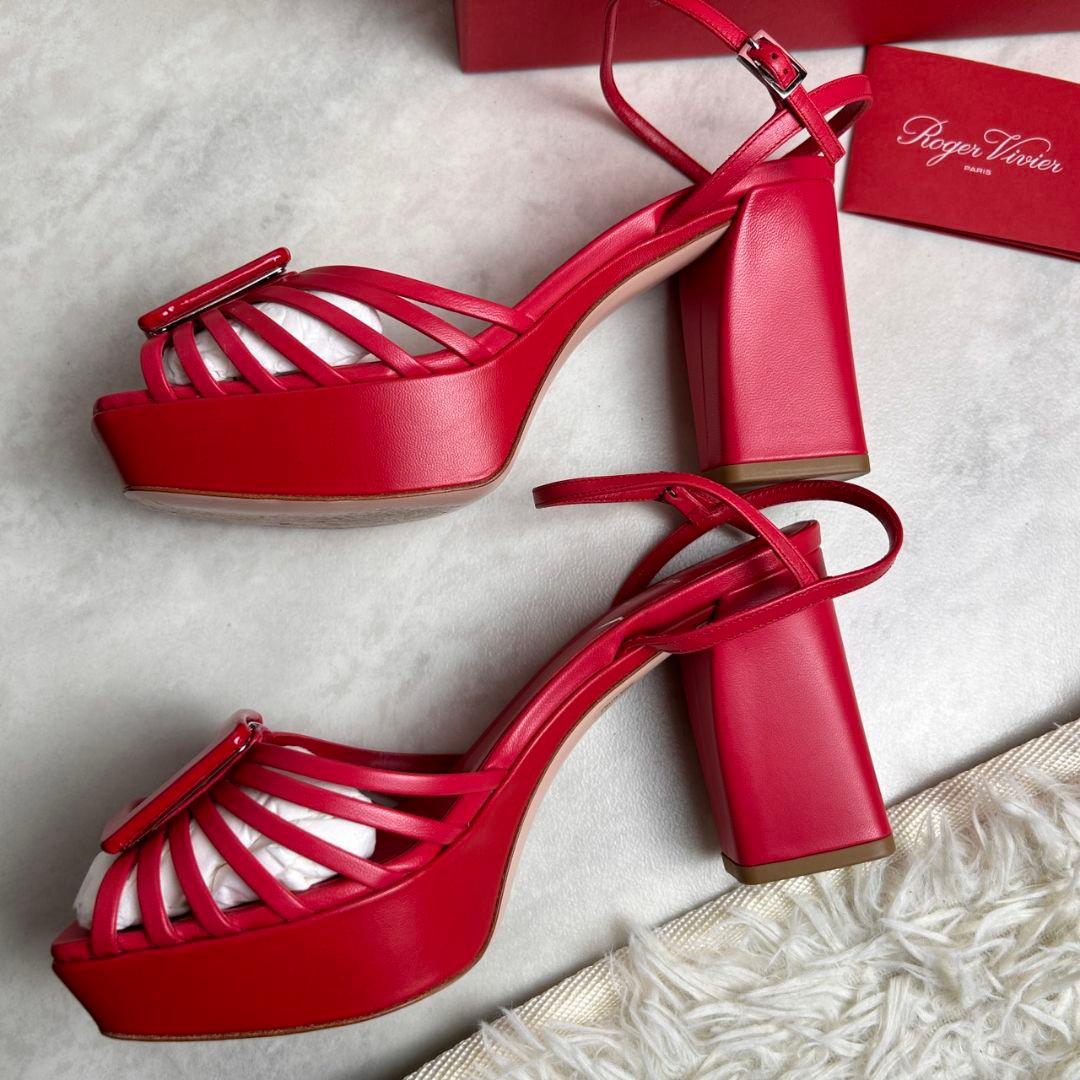【未使用級】 Roger Vivier レザー サンダル レッド バレンタイン