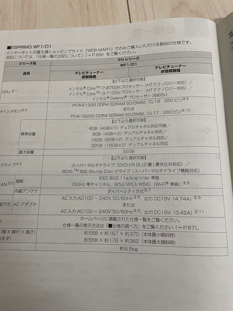 Fujitsu ESPRIMO FH70/D1FMVF70D1WデスクトップPC