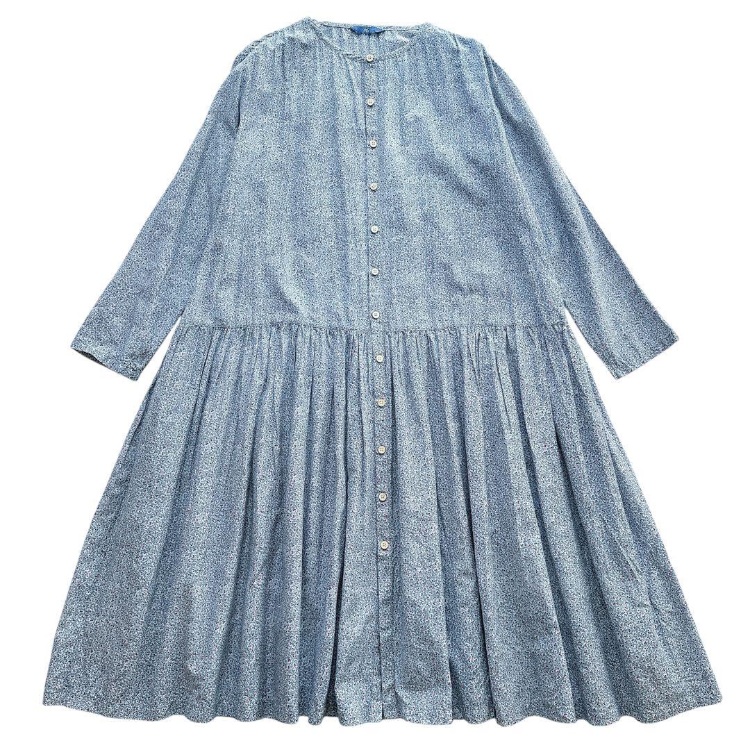 45R 45rpm コットンシルク ロング ギャザーワンピース 小花柄 前開き