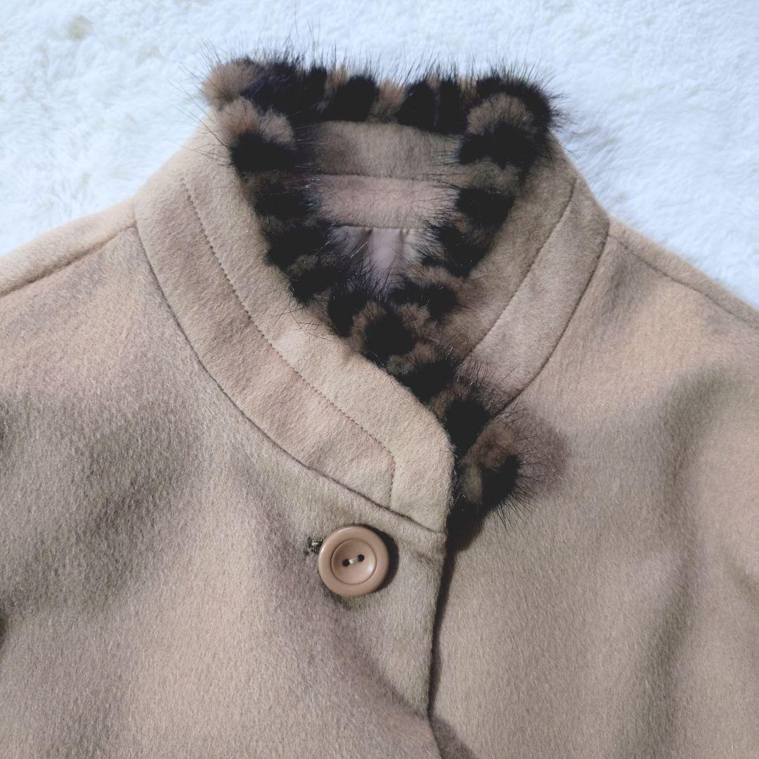 新品タグ付き ミンク カシミヤ ポンチョ キャメル レオパード