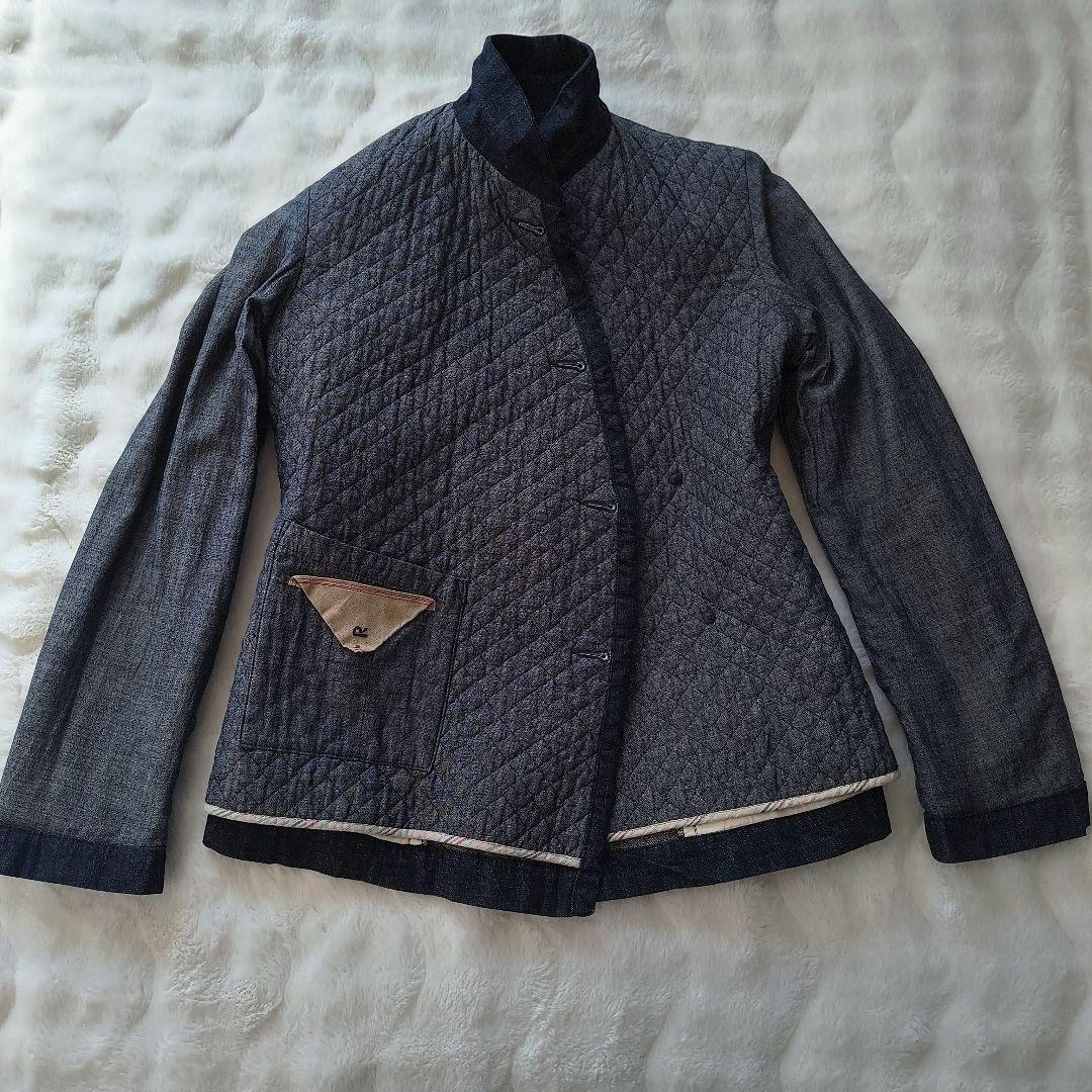 《美品》45R 変形インディゴジャケット クロスオーバー インナーキルティング