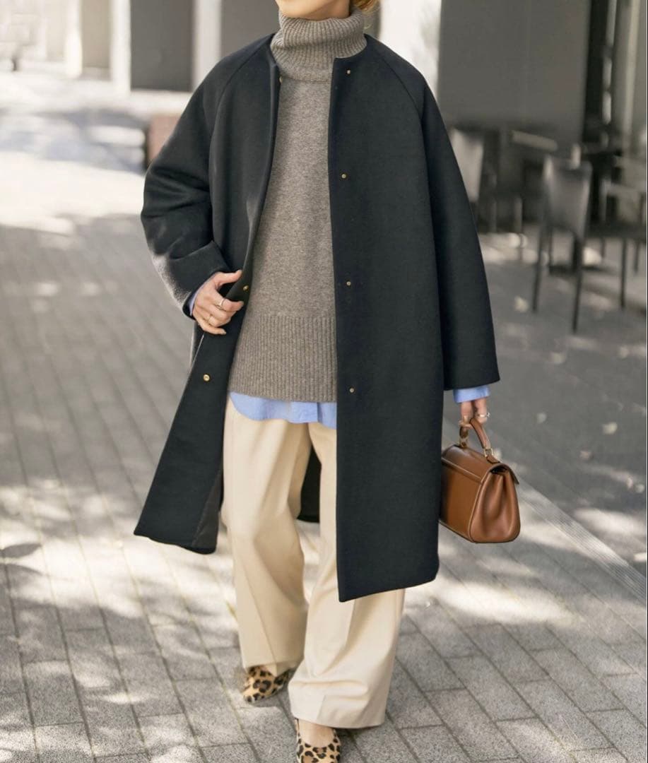 spick and span S160 ビーバーノーカラーコート ブラック38