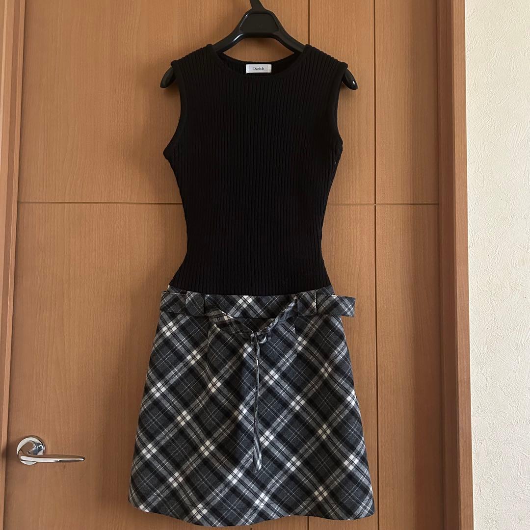 Darich ドッキングミドルウエストニットミニワンピース　FREE-L