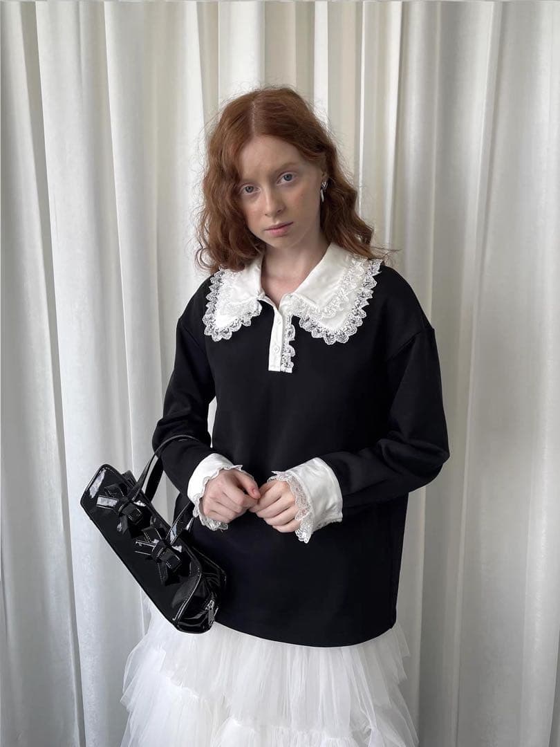 Loosesmell 付け襟 長袖トレーナー ブラック　フリルレース