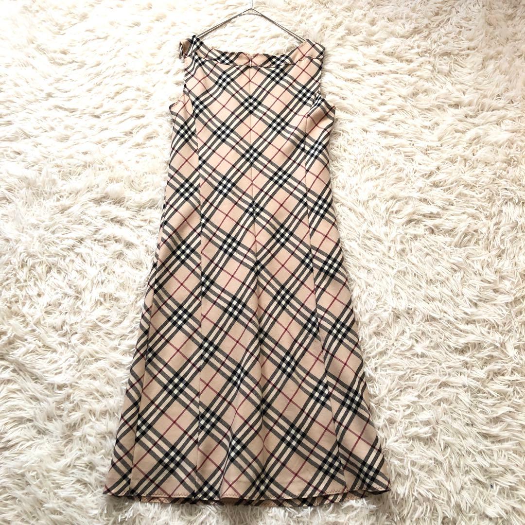 バーバリーロンドン【36】ノースリーブひざ下丈ワンピース　ノバチェックホース刺繍