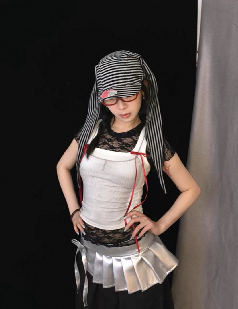 ストライプキャップ リボン付き