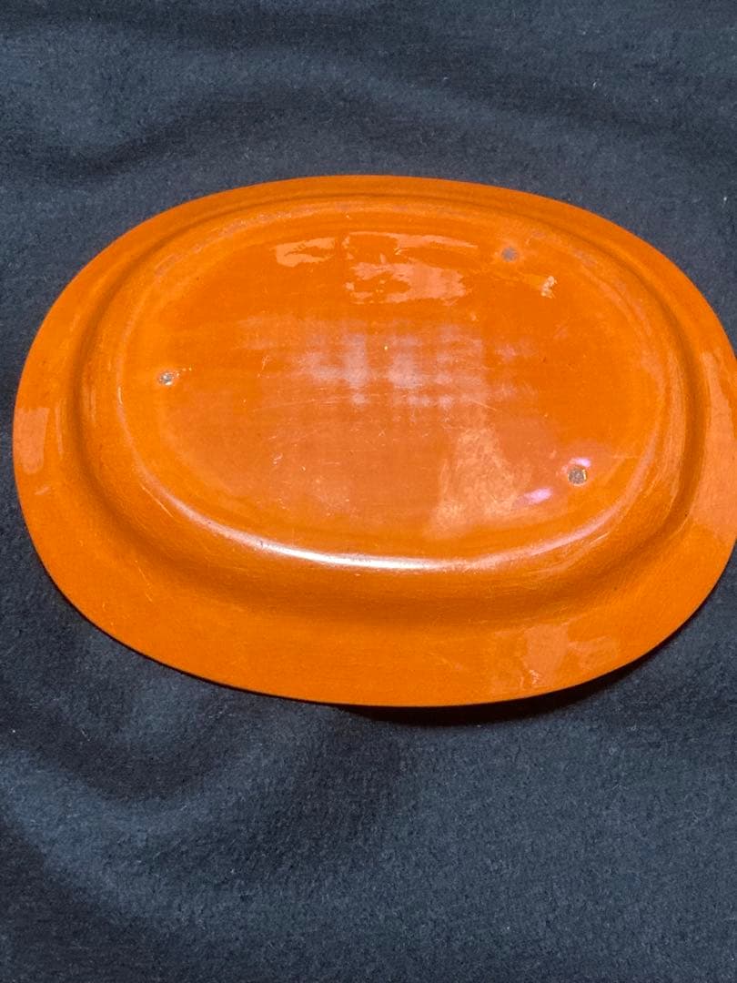 t*d様 【珉平焼】竜紋小判皿 柿釉 陰刻 竜紋 明治・大正期