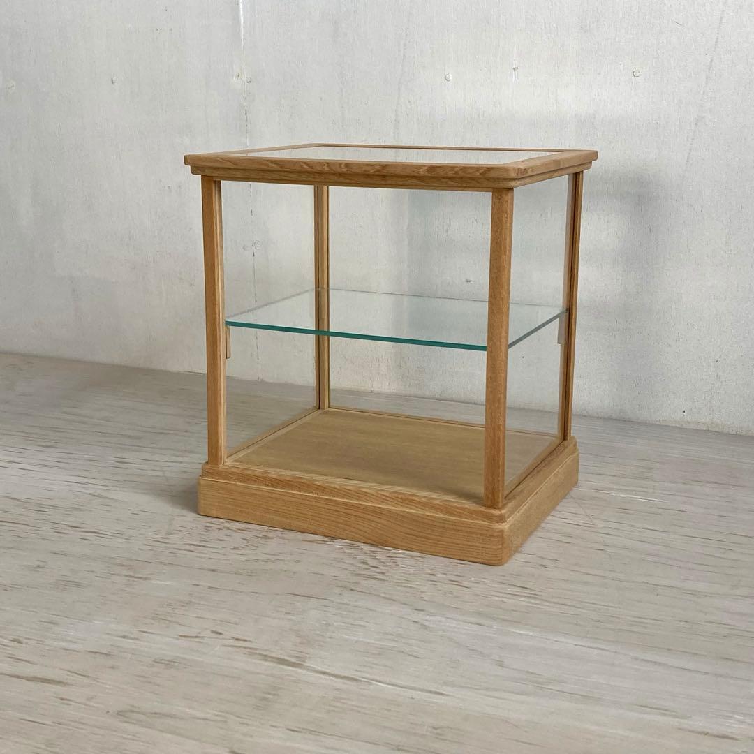 古い木製 小振り ガラスケース 2段 卓上ショーケース 小物入れ 扉なし