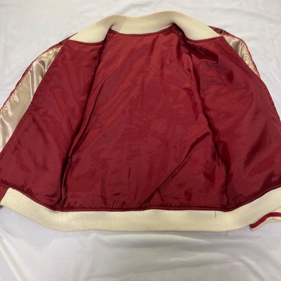 スカジャン スーベニアジャケット 龍 虎 豪華刺繍 エンジ✖️アイボリー サテン