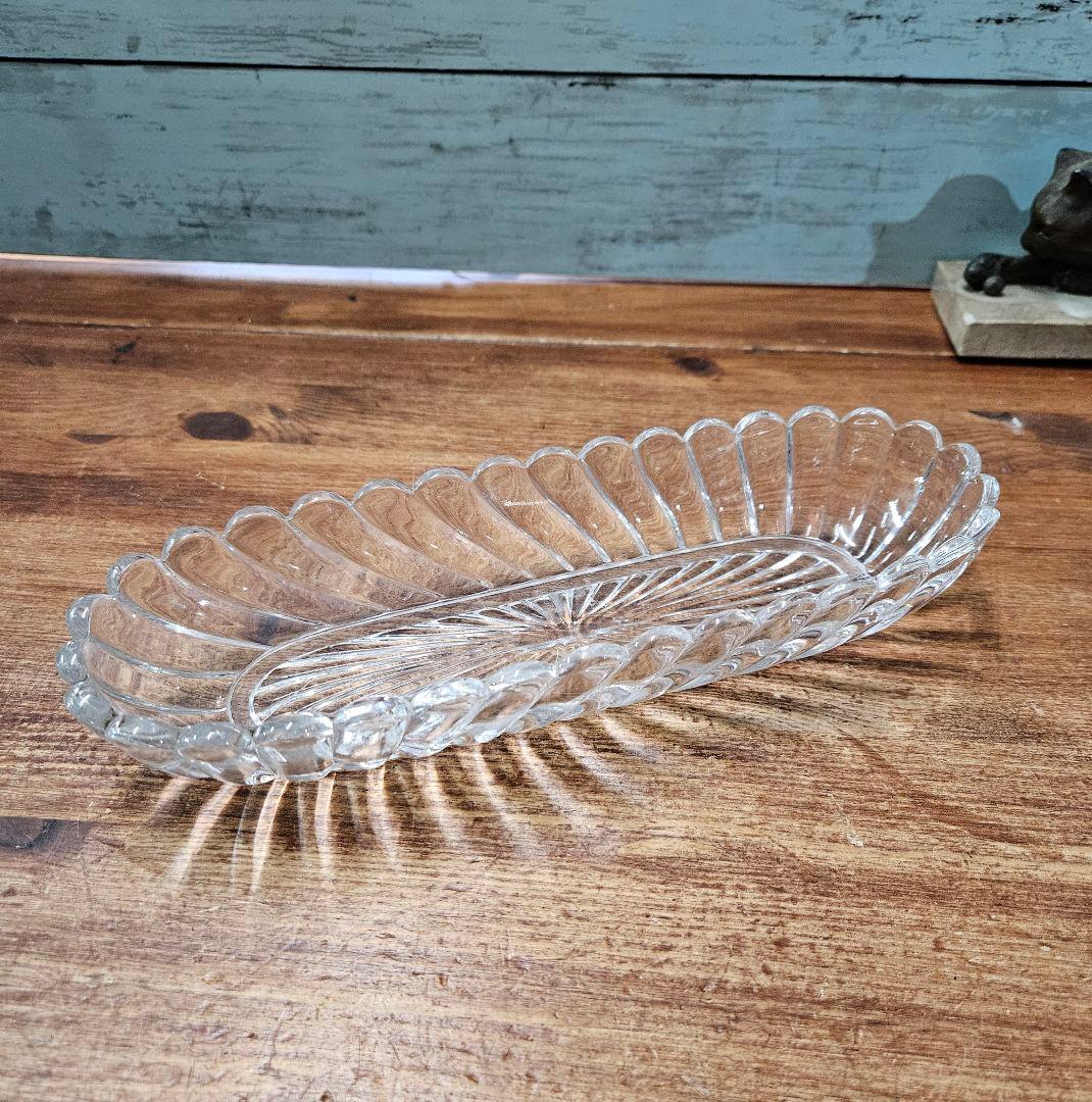 フランスアンティーク バンブー クリスタルガラスのトレイ クリア硝子 カフェ