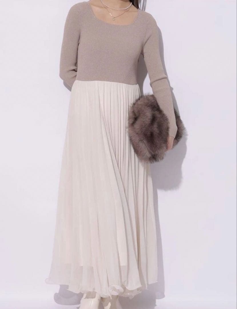 Mystrada プリーツメローラメニットワンピース