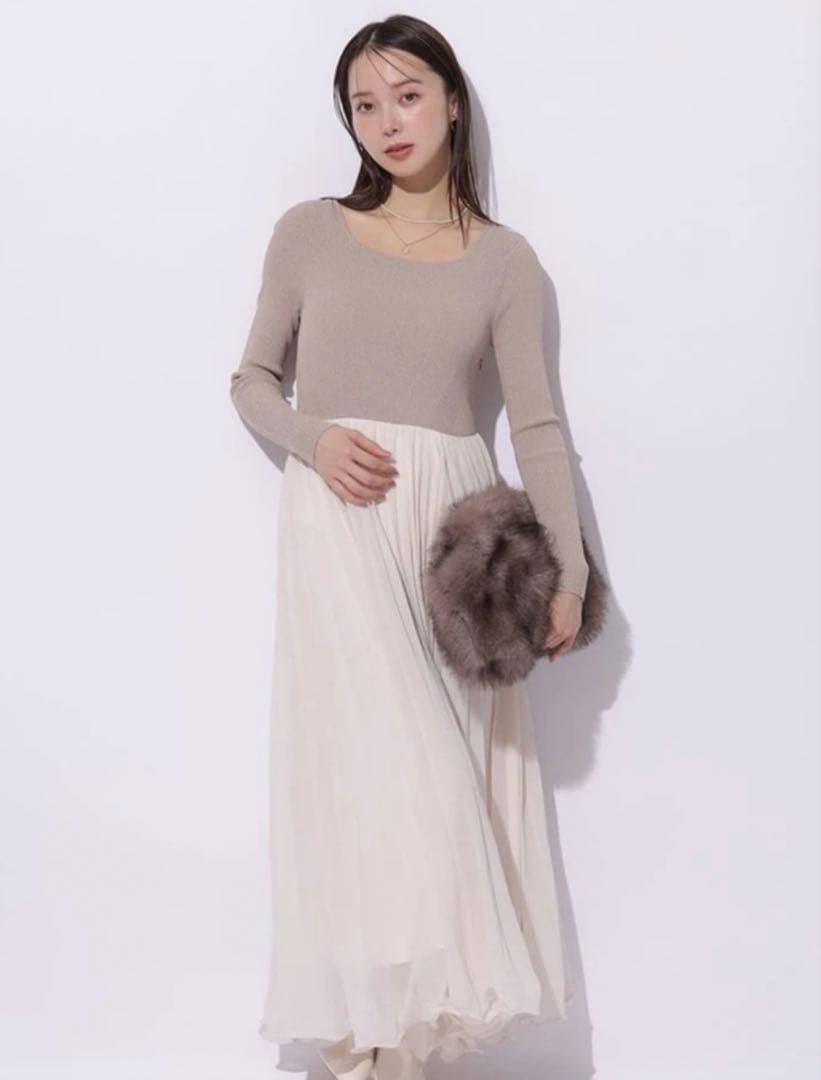 Mystrada プリーツメローラメニットワンピース