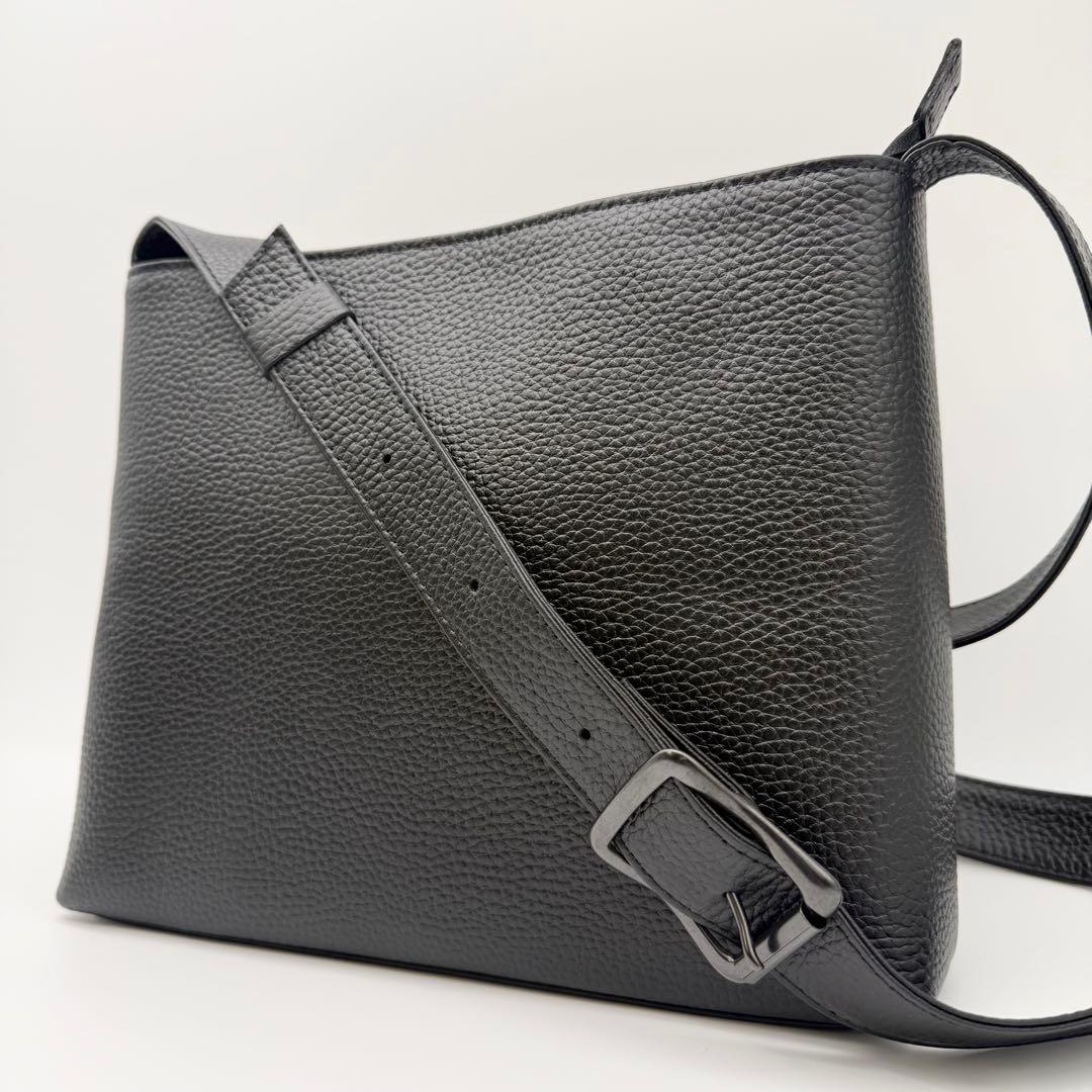 HushTug ハッシュタグ レザーショルダーバッグ ブラック