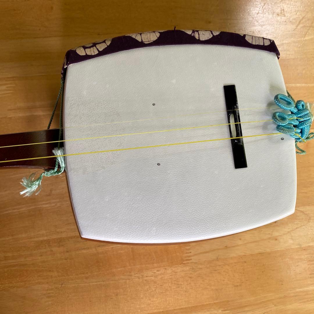 良品三味線　細棹　花梨　丸内　胴　撥　付属品 破れ無し