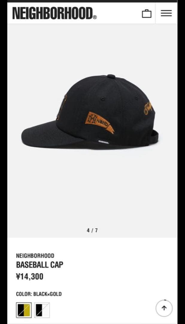 NEIGHBORHOOD ベースボールキャップ ブラック・ゴールド