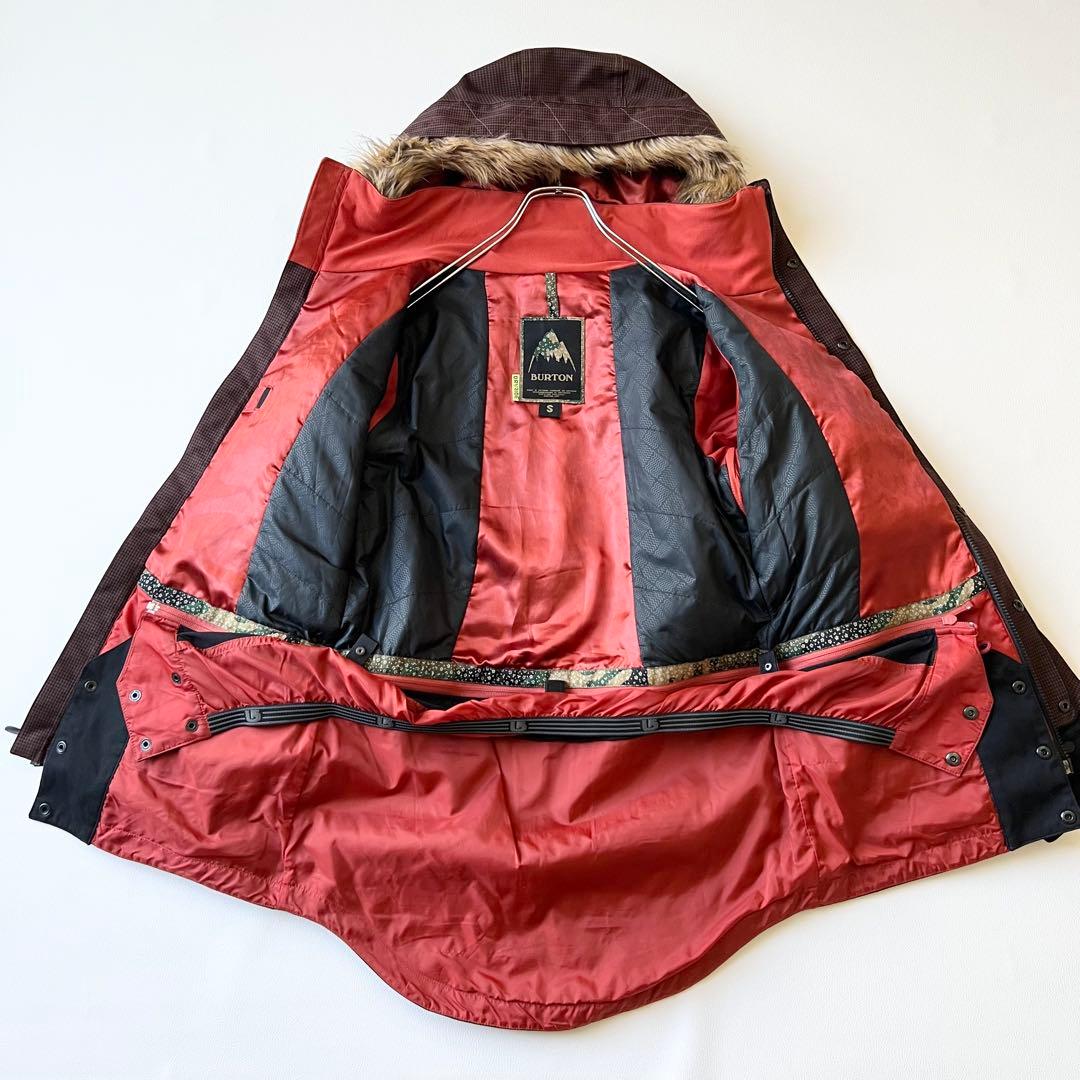 3267【美品】バートン　ジャケット ファー付き 千鳥格子　S ブラウン