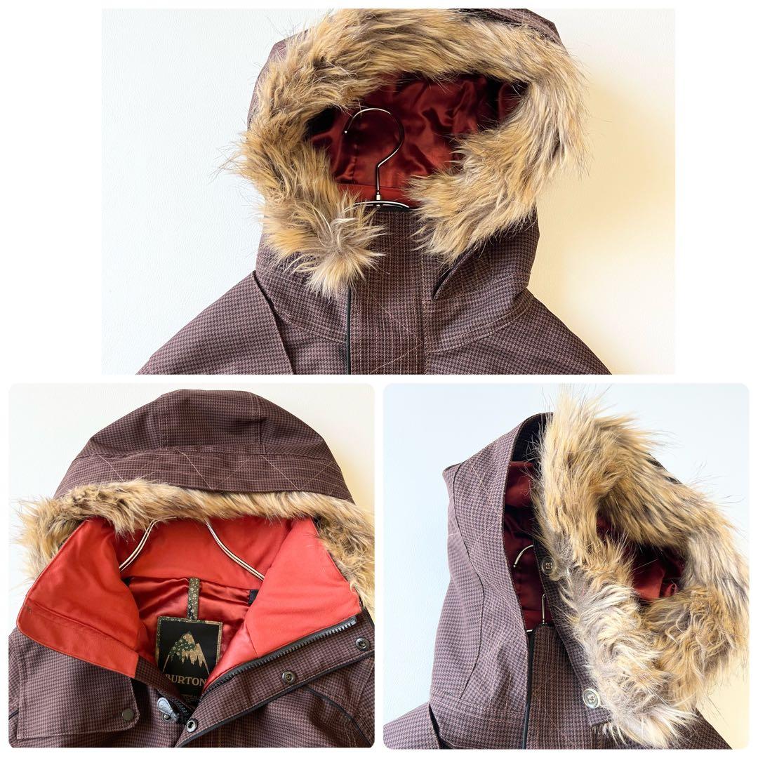 3267【美品】バートン　ジャケット ファー付き 千鳥格子　S ブラウン