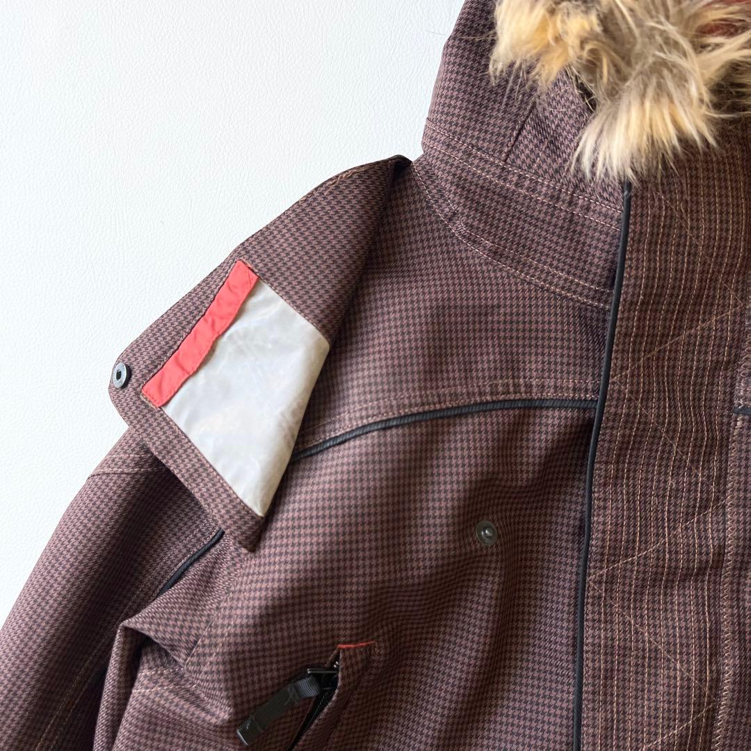 3267【美品】バートン　ジャケット ファー付き 千鳥格子　S ブラウン
