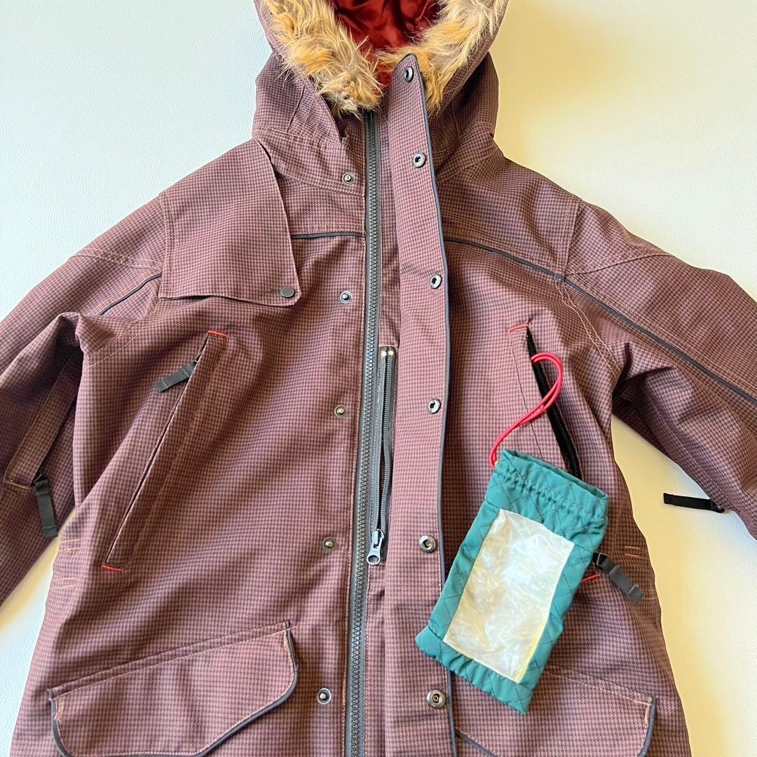 3267【美品】バートン　ジャケット ファー付き 千鳥格子　S ブラウン