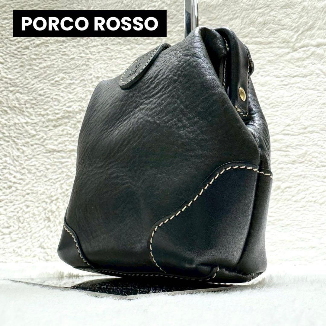 ポルコロッソ 口枠 ベルトポーチ オリジナル 白ステッチ 日本製 本革 ブラック